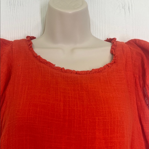 Anthropologie - Maeve Cascade Orange Ruffled Short Sleeve Blouse Size Small - Picture 5 of 10